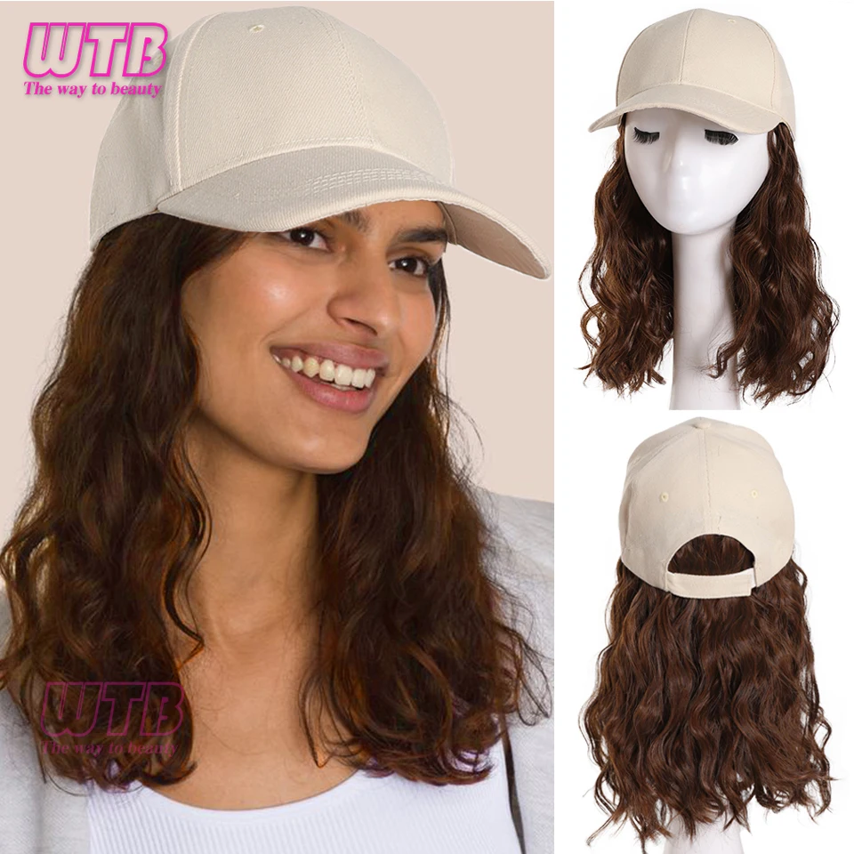 Hat Wig for Women 11 Inches Wave Baseball Cap Wig with Curly Hair Extensions Wig Synthetic Wave Wig Hat Adjustable Hat