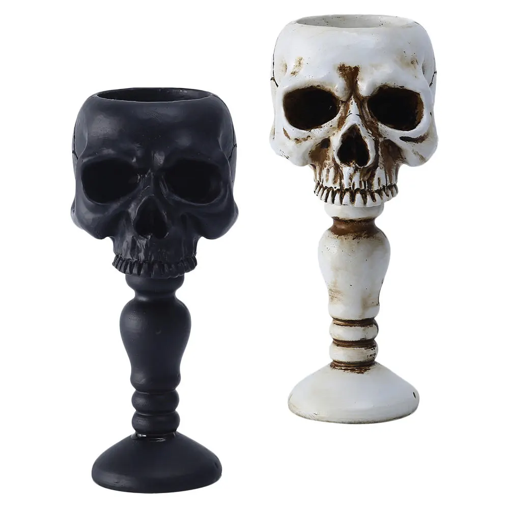 

2Pcs Resin Skull Head Holder Special Shape Practical Halloween Gift Festival Decoration Holder Hotel Candlestick