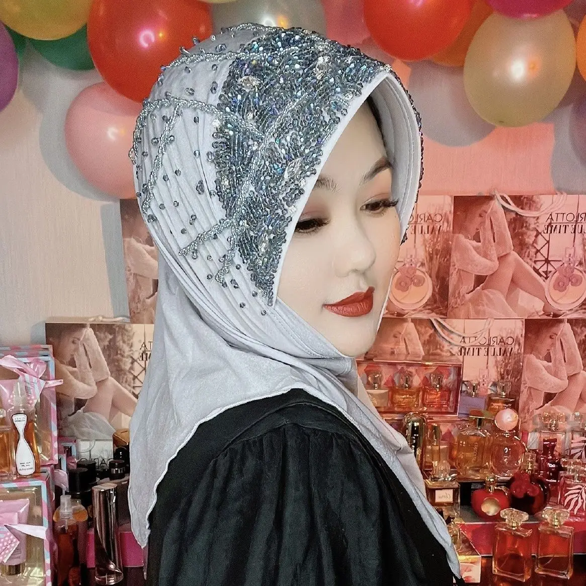 Écharpe Abaya Hijab Musulmane pour Femmes, Vêtements Turban, Écharpe de Sauna, Casquette Malaisienne, Chapeau Kufi Islam, Fleur de Pompon de Luxe,