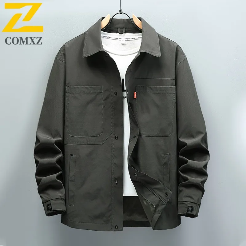

COMXZ Men Jacket Turndown Collar Solid Color Outdoor Travel Hunting Normcore Outerwear Lightweight Autumn Windbreaker Jackets
