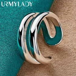 URMYLADY 925 Sterling Silver Double Round Adjustable Ring For Women Wedding Charm Engagement Fashion Jewelry