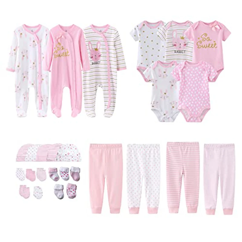 Print 27Pieces Newborn Baby Girl Clothes Solid Color Baby Gift Set 100% Cotton Baby Boy Clothes Suits Cartoon Accessories Zipper