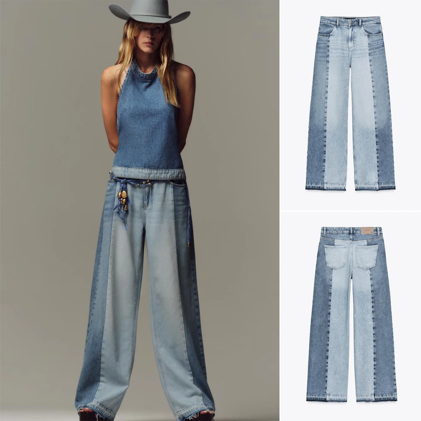 

Широкие джинсы с высокой талией, американские пригородные джинсы, осеннее новое поступление, лоскутные повседневные свободные женские джинсы с водной талией