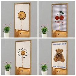 Smiling Face Door Curtain Nordic Half Partition Curtains Teddy Bear Printing Bedroom Living Room Kitchen Hanging Curtain Decor