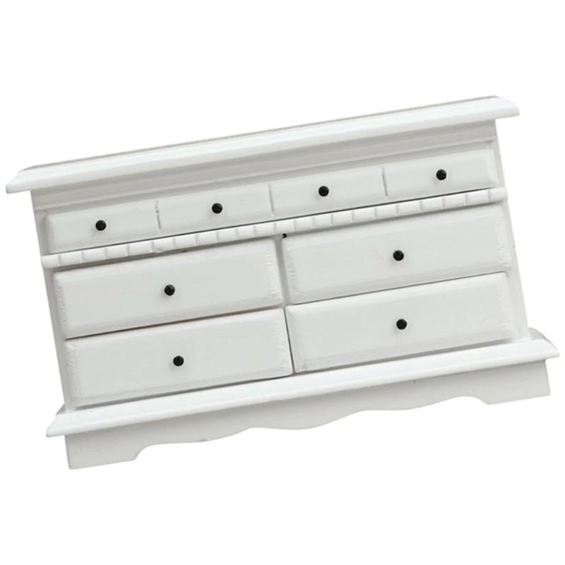 ホワイト木製 4 引き出しキャビネット 1/12 ドールハウスミニチュア家具と風景ディスプレイ 15UB