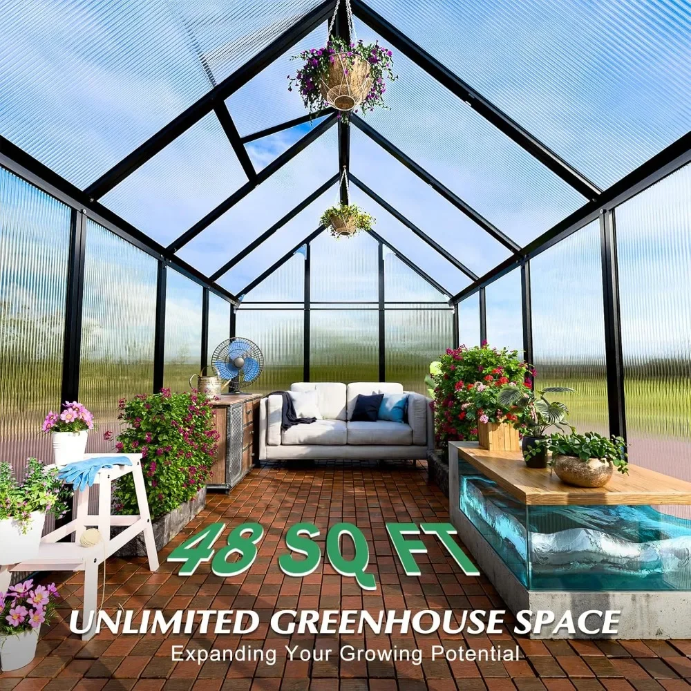 Outdoor Greenhouse8x6x6 FT - Polycarbonate Green Houses with EZ Assy Connector, Outside Walk-in Grow House for Garden Plants