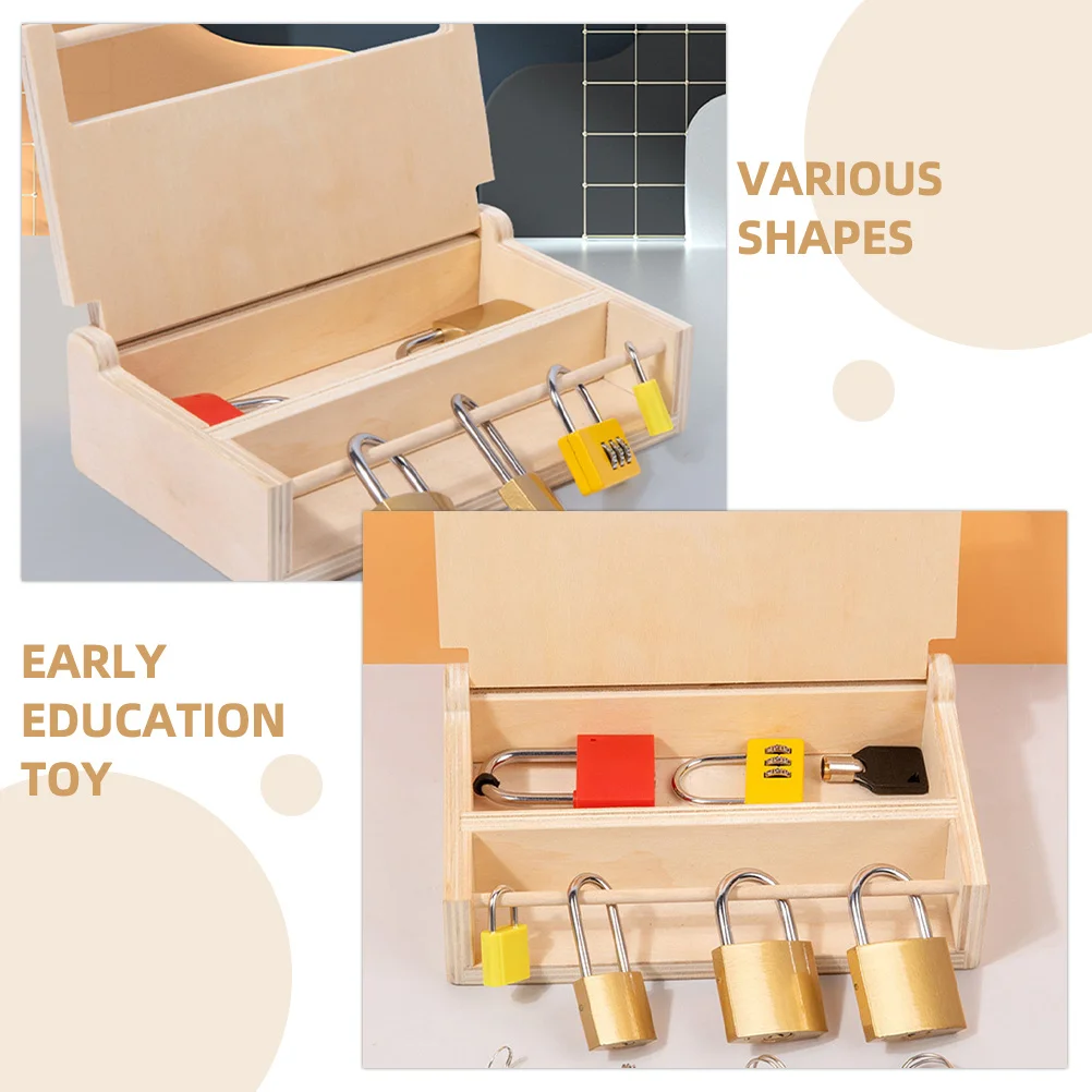 

1 set 1 Set Early Education Lock Key Box Montessori Wooden For Toddlers Kids Puzzle Game Learning Skill Builder Keys Locks Set