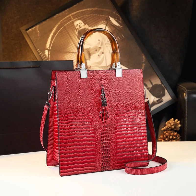 Genuine Leather Women Bags Brand Handbags Mother Tote Bag Crocodile Pattern Luxury Fashion Shoulder Messenger Bag Trend Vertical