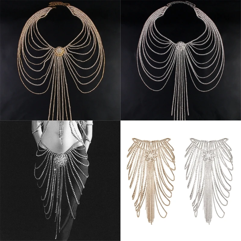 

652F Luxurious Waist Belt Stylish Rhinestones for Stage Dance Music Festival Club Dress Belt Body Jewelry Chain Crystal