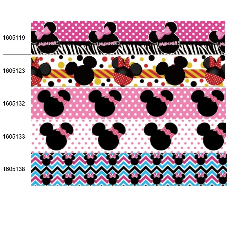 22MM 5Yards Disney Mickey Mouse Head Cartoon Printed Grosgrain Ribbon for DIY Bows