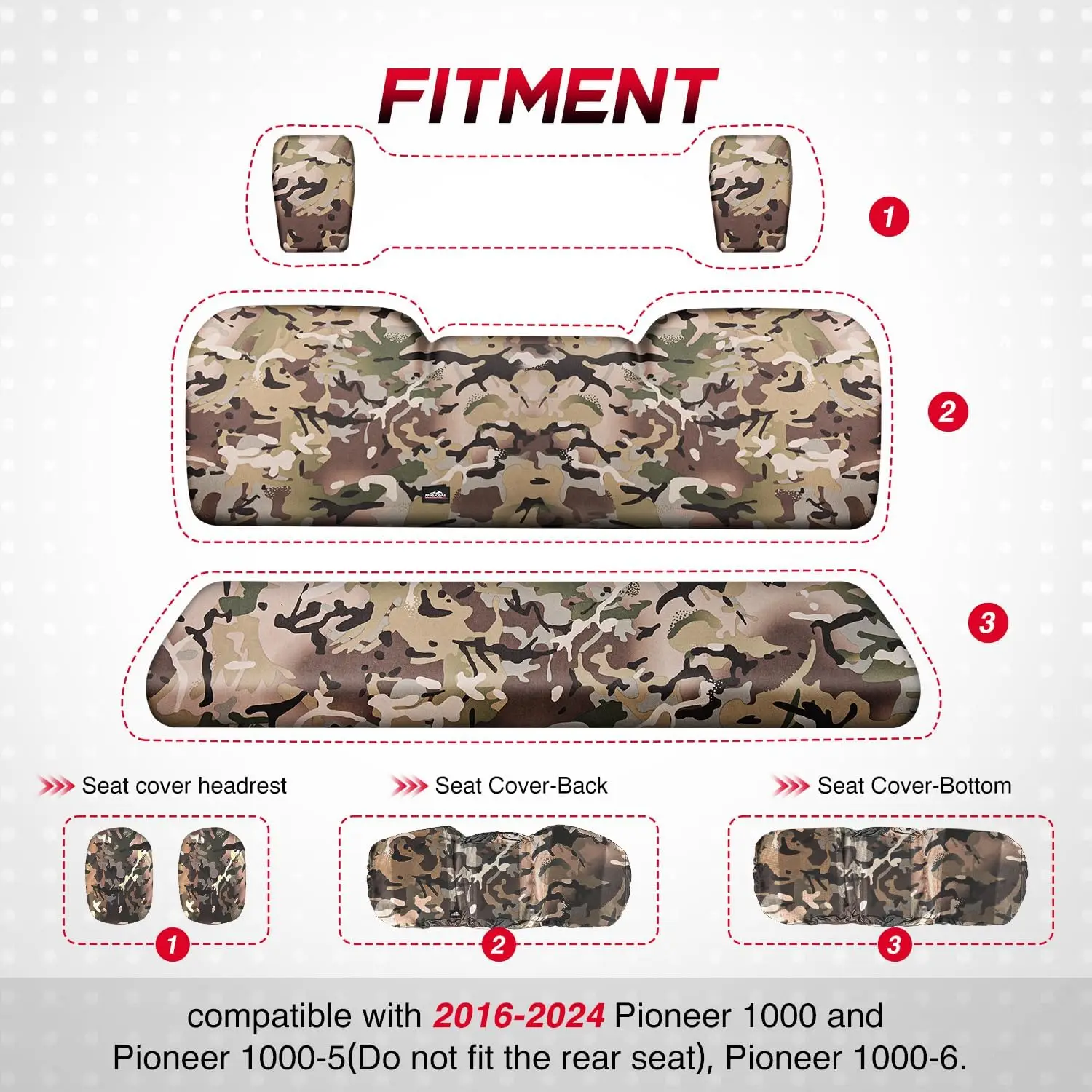 UTV Seat Cover Front Bench for Pioneer 1000 1000-5 1000-6 2016-2024 Waterproof Camo Scratch Resistant Protector With Pillowcase
