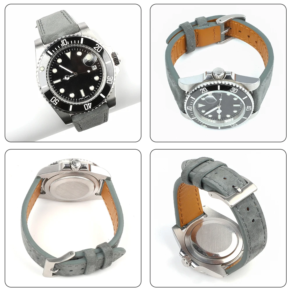 Suede Leather Strap 18mm 20mm 22mm Vintage Bracelaet Handmade Stitching Wristband Quick Release Belt for Seiko Watch Band