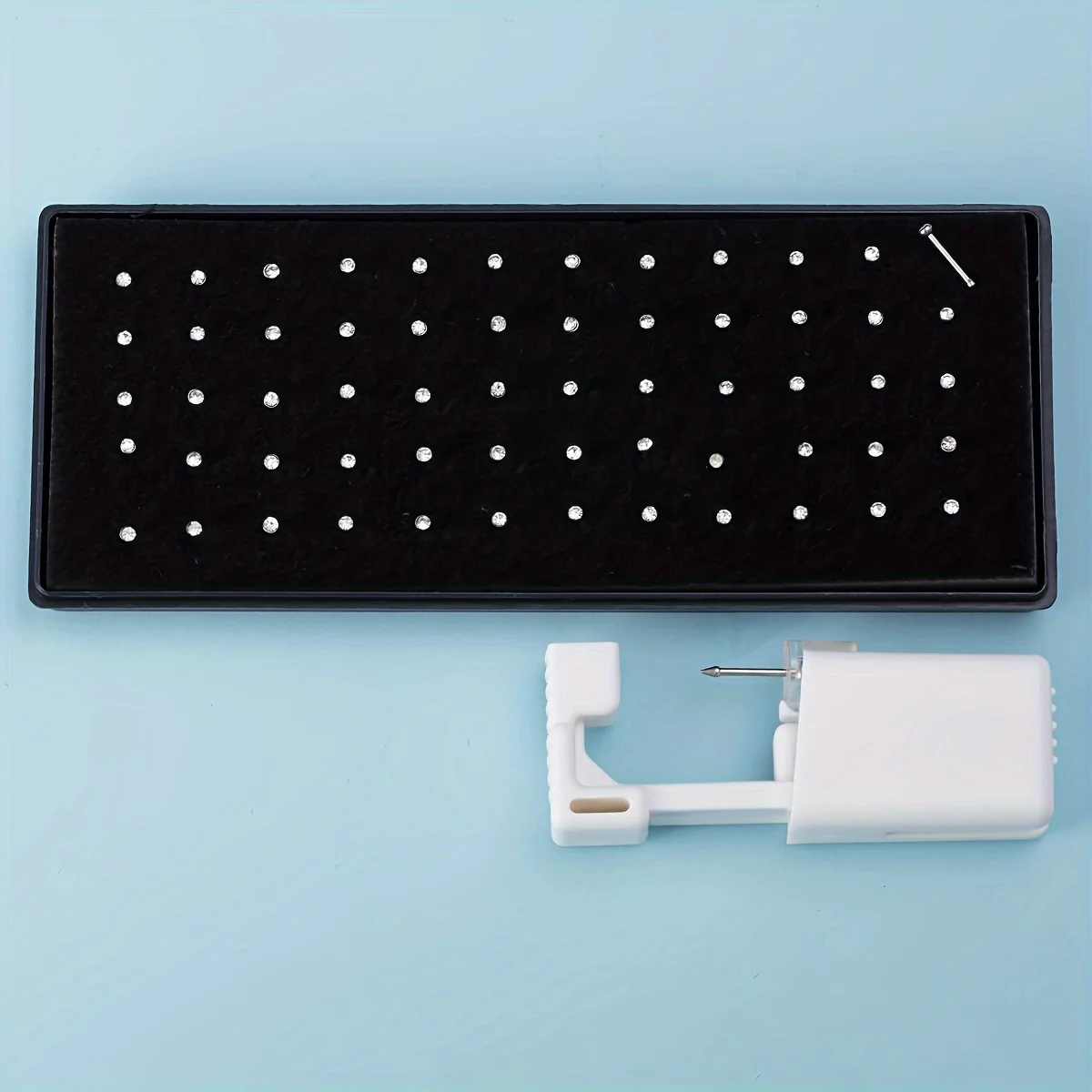 61pcs Nose Piercing Kit Including 1pc Disposable Nose Piercing Gun 60pcs CZ Straight Nose Studs Body Jewelry Tool Set