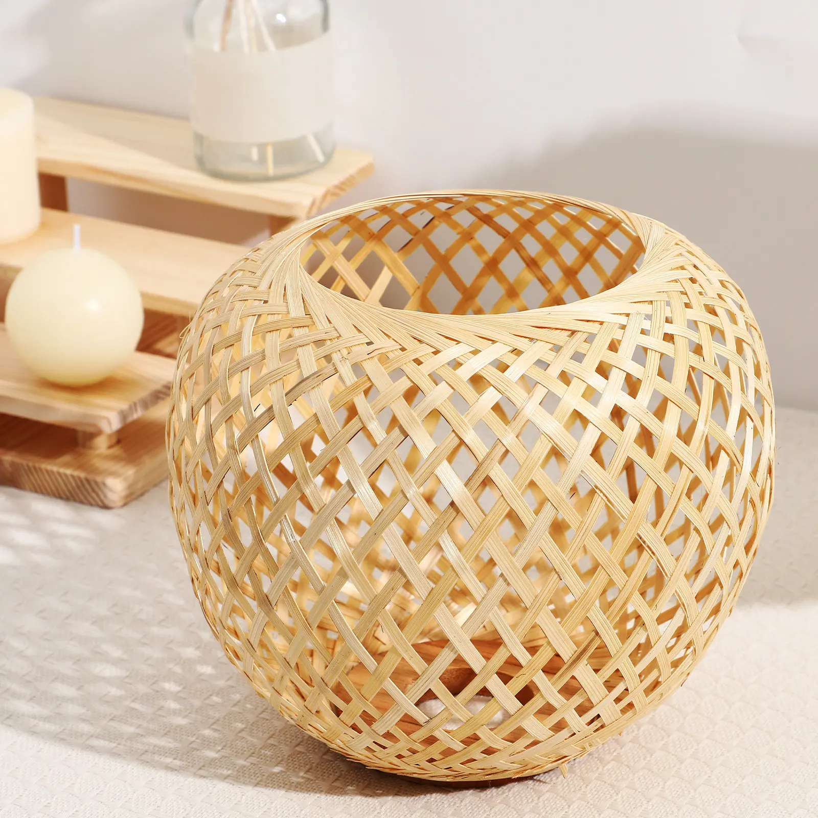 

Плетеный бамбуковый абажур для подвесного светильника, мягкий рассеянный свет, идеально подходит для гостиной, спальни, столовой, подвесная лампа