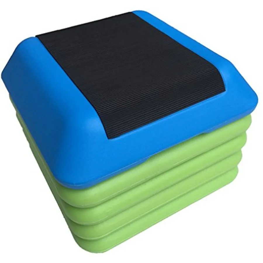 16in Square Aerobic Step Platform with 4 Risers Adjustable Exercise Fitness Workout Stepper in Blue and Green