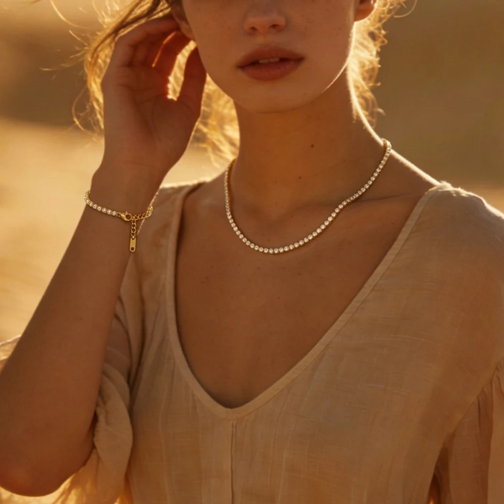 European and American Cross-Border Full Diamond Sparkling High-End Bracelet Necklace for Women, Exquisite Light Luxury Bracelet, Simple Cross-Border Light Luxury Jewelry