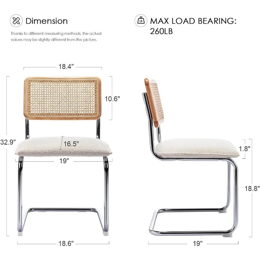 A set of 4 cushioned dining chairs, equipped with armless chairs, natural rattan backrests, and stainless steel base LMYX