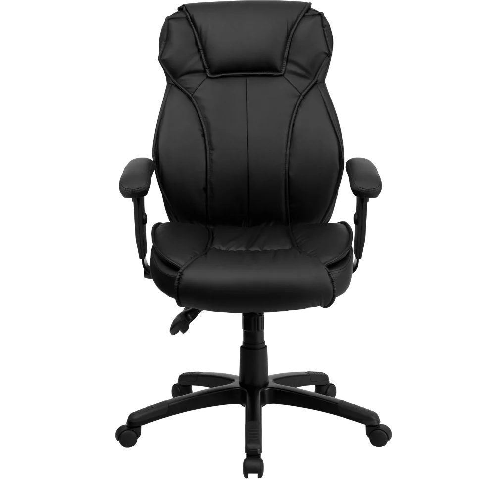 High Back Black LeatherSoft Multifunction Executive Swivel Ergonomic Office Chair with Lumbar Support Knob with Arms Desk Chair