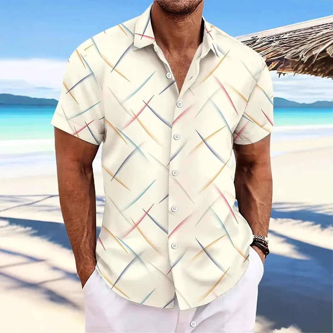 

Мужская рубашка с короткими рукавами и свободным топом с цифровым принтом, модная и модная рубашка с коротким рукавом на пуговицах для отпуска