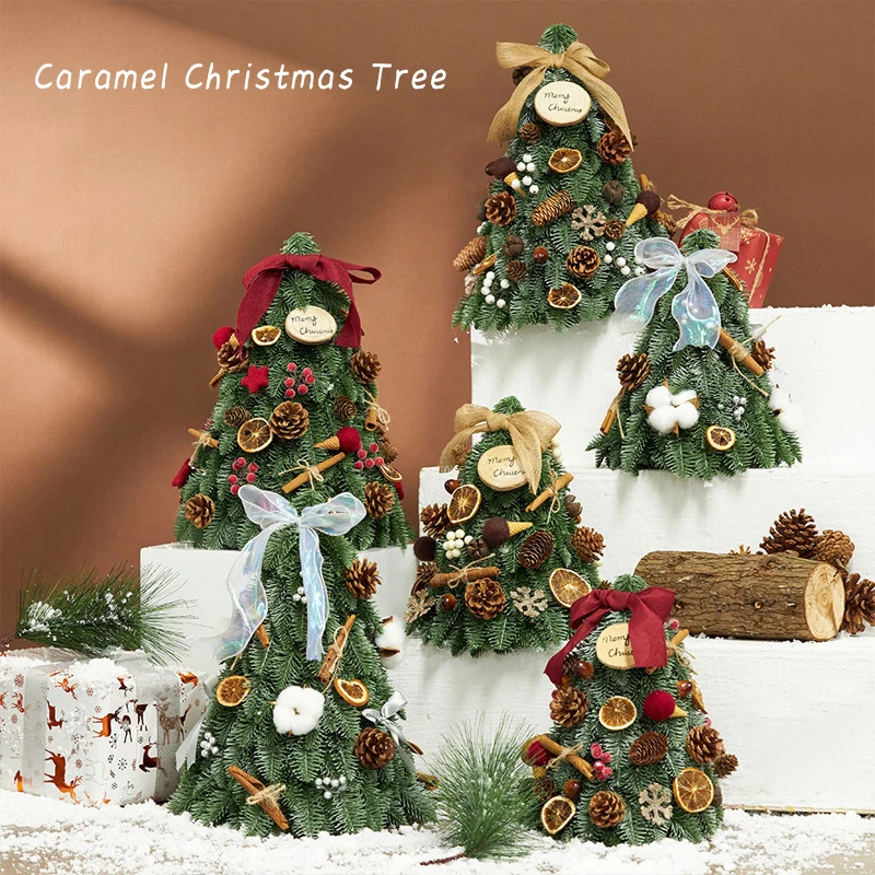 30/45cm Caramel Christmas Tree Mini Small Xmas Tree for Holiday Home Decoration With LED Light Squirrel Candy Decoration