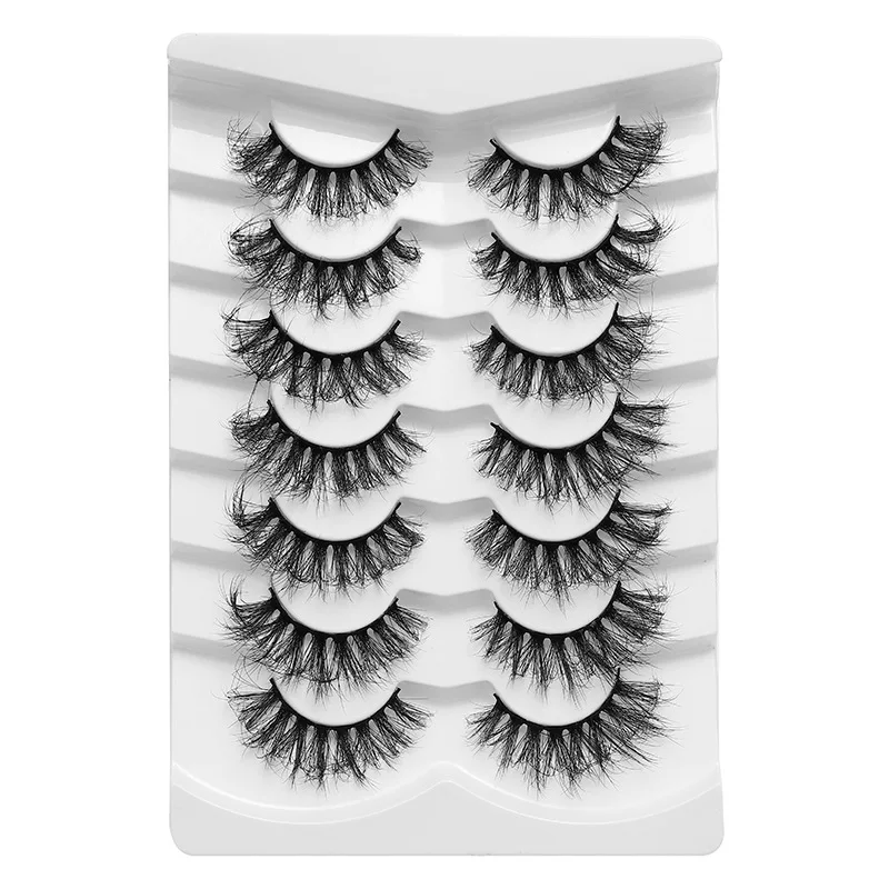 7 Pairs Cat Eye Eyelashes 3D Natural False Lashes D Curl Fluffy Soft Cross Manga Lashes Wispy Natural Eyelash Extension Makeup