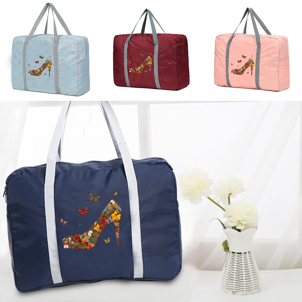 Sacs de voyage pliables pour femmes, sacs à main portables pour vêtements, sac de sport imprimé à talons hauts, accessoires de voyage