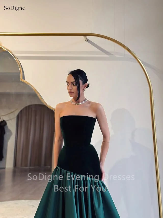 SoDigne-vestidos de noche elegantes de satén, corte en A, sin mangas, sin tirantes, drapeados, para ocasiones formales, vestidos de graduación