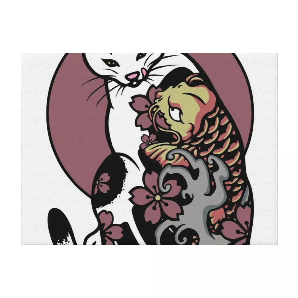 

Monmon cat - Cat with japanese tattoo -Ko Fish Throw Blanket Custom Beautifuls heavy to sleep Bed covers Blankets