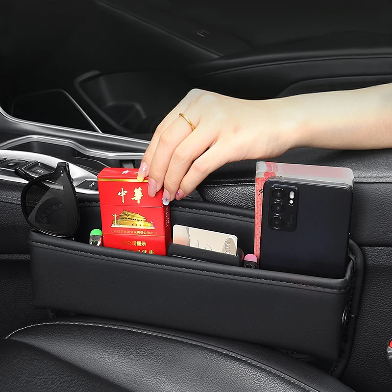 

Leather Car Seat Crevice Storage Box For Chery Tiggo Omoda 5/C5/FX Cup Key Card Phone Reserved Charging Cable Hole Organizer Bag