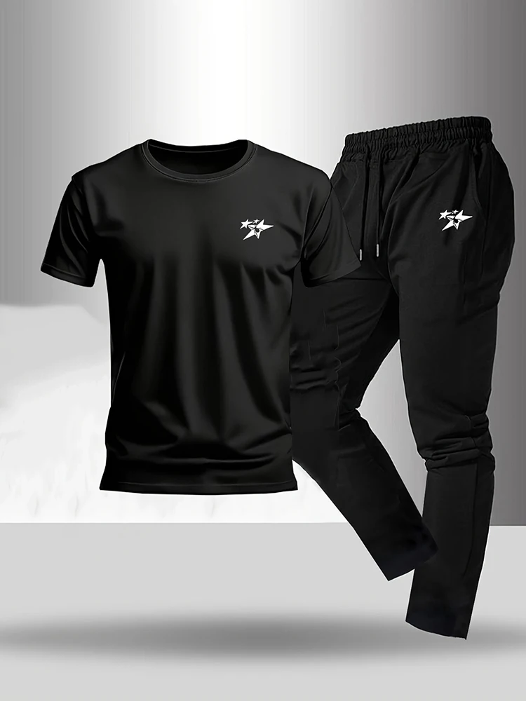 2025 الصيف تي شيرت رجالي بنطلون مجموعة اليومية الشارع الرجال موضة قطعتين مجموعة الرياضة في الهواء الطلق الرجال بناطيل عادية تنفس