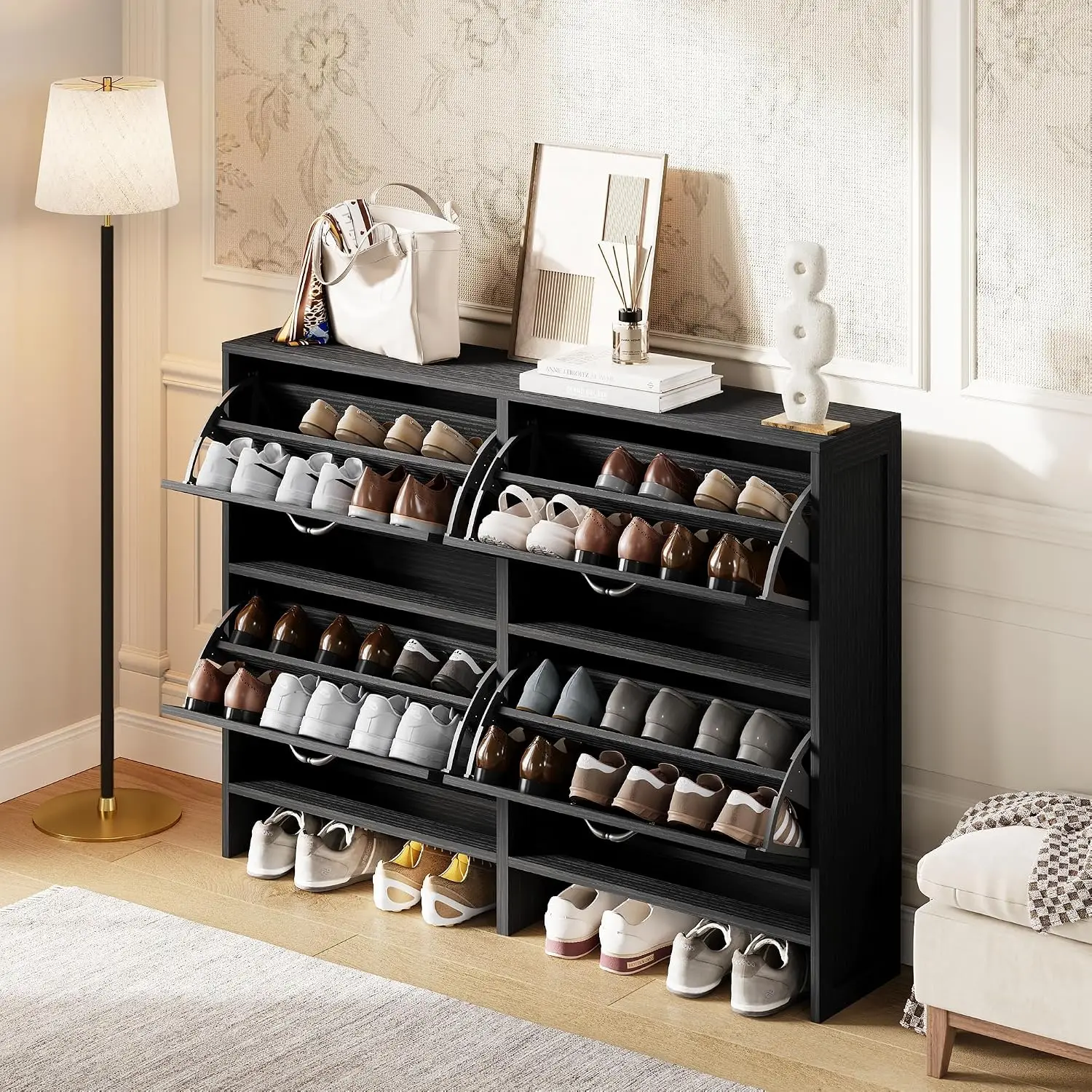 Slim Shoe Cabinet 4 Reverse Drawers Hidden Rack Adjustable Shelf Freestanding Entryway Organizer, Customized