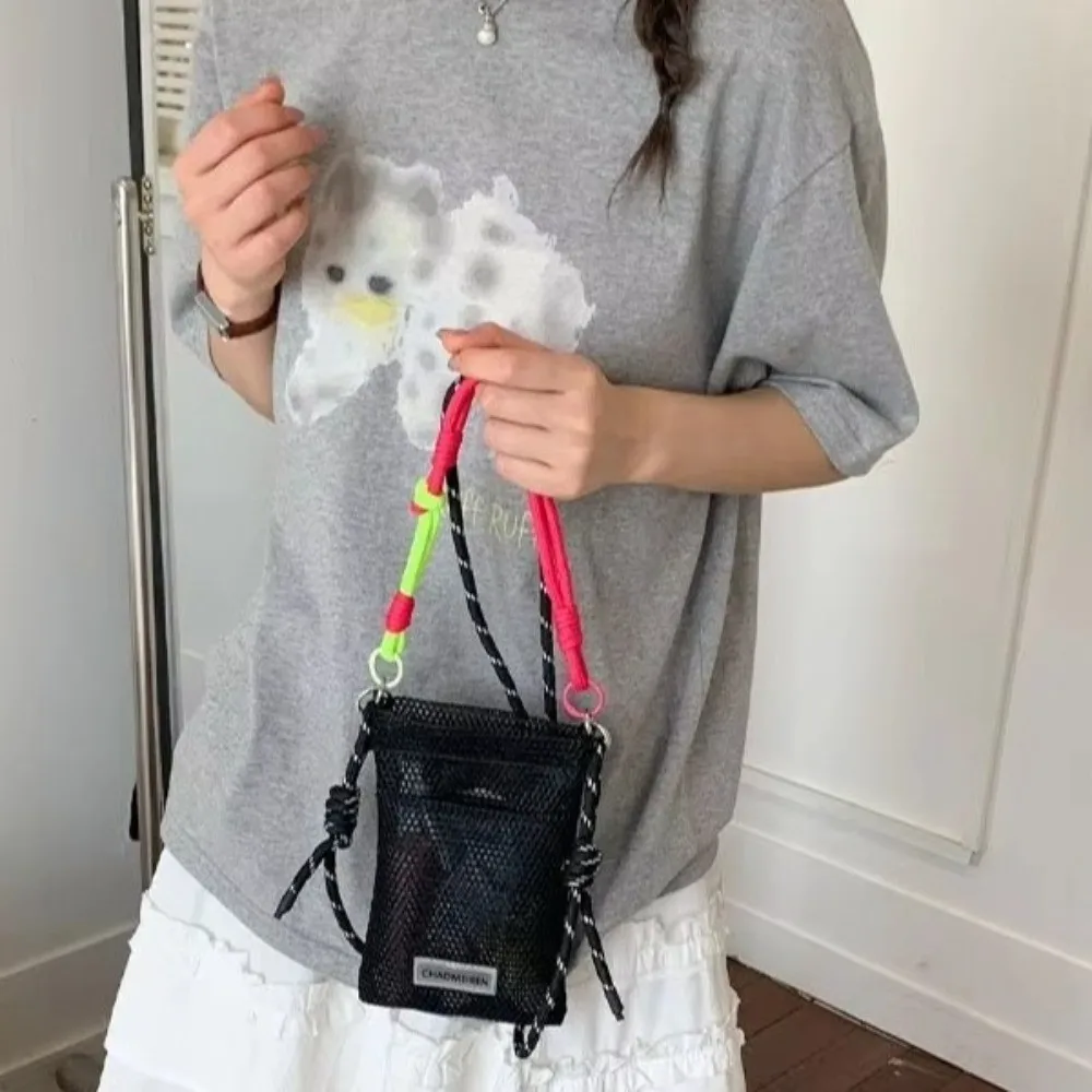 Colorful Braided Strap Mesh Crossbody Bag Small Size Portable Mini Phone Bag Candy Color Lightweight Mobile Phone Pouch view 4