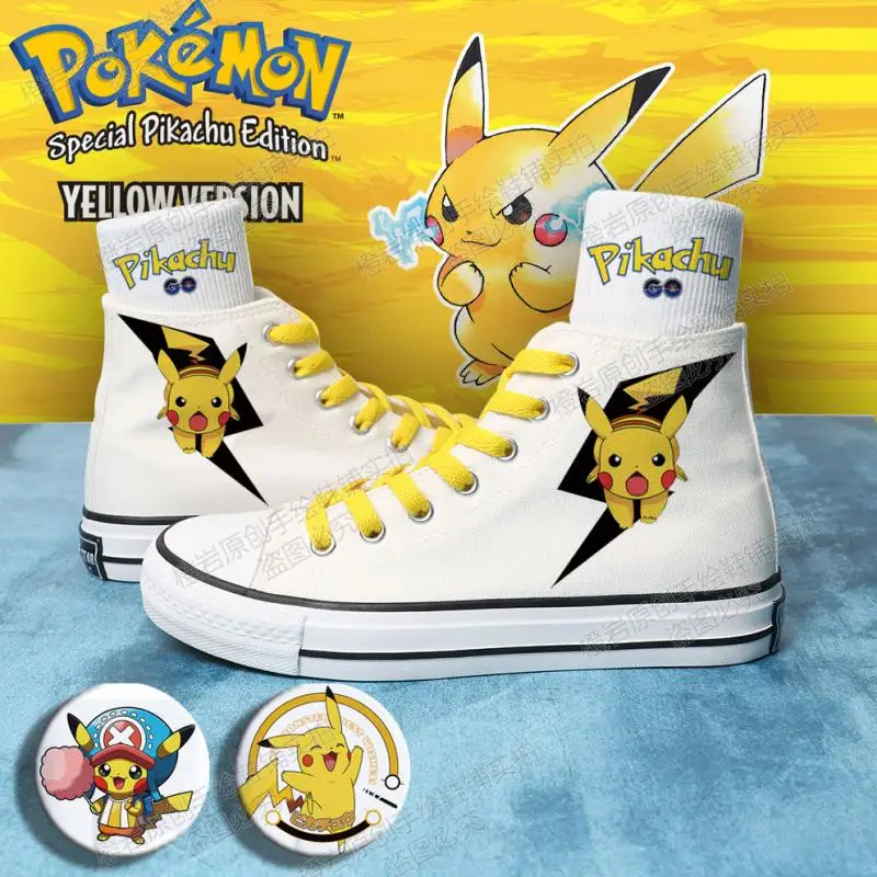 Pokemon Pikachu Anime scarpe di tela studenti estate scarpe basse stampate dipinte a mano bambini Sneakers alte traspiranti regalo