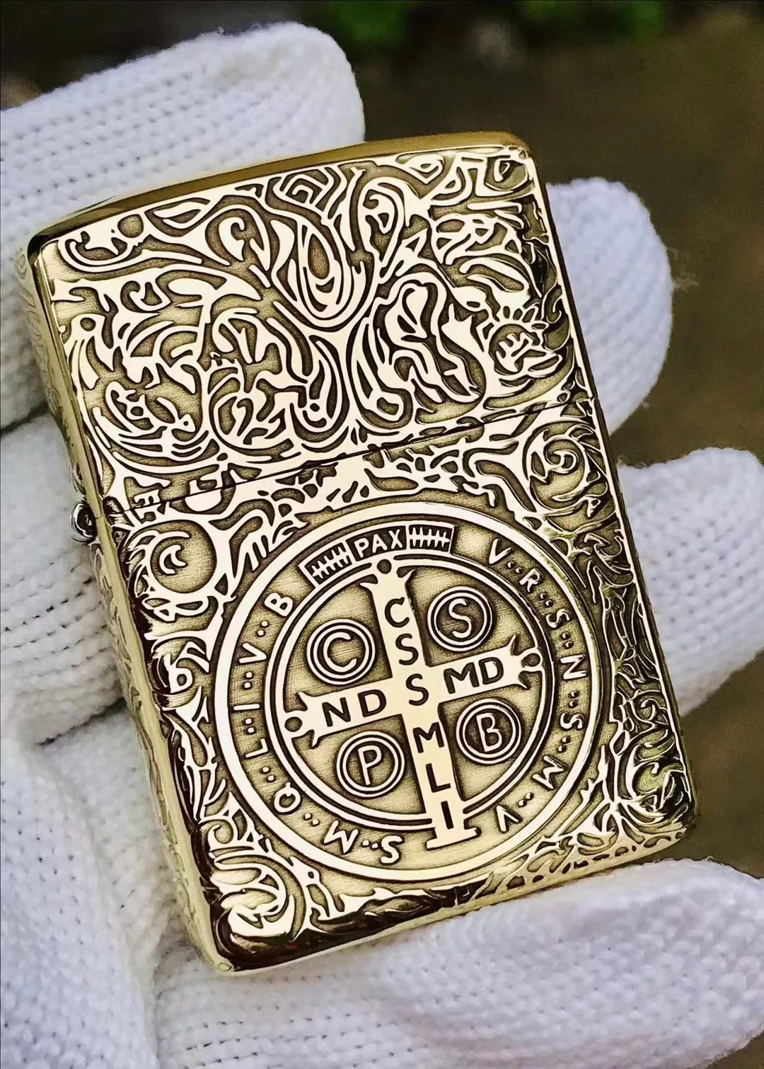 Zippo 골든 앤티크 황동 라이터, 3 면 갈망 콘스탄틴 사제 조각, 방풍 컬렉션 상자  Best5