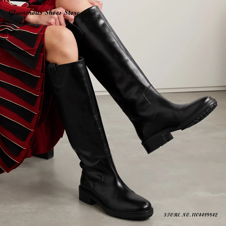 

Spring Autumn Casual Riding Boots Women's Round Toe Low Square Heel Plus Size Shoes Fashion Street Style Pull On Modern Boots