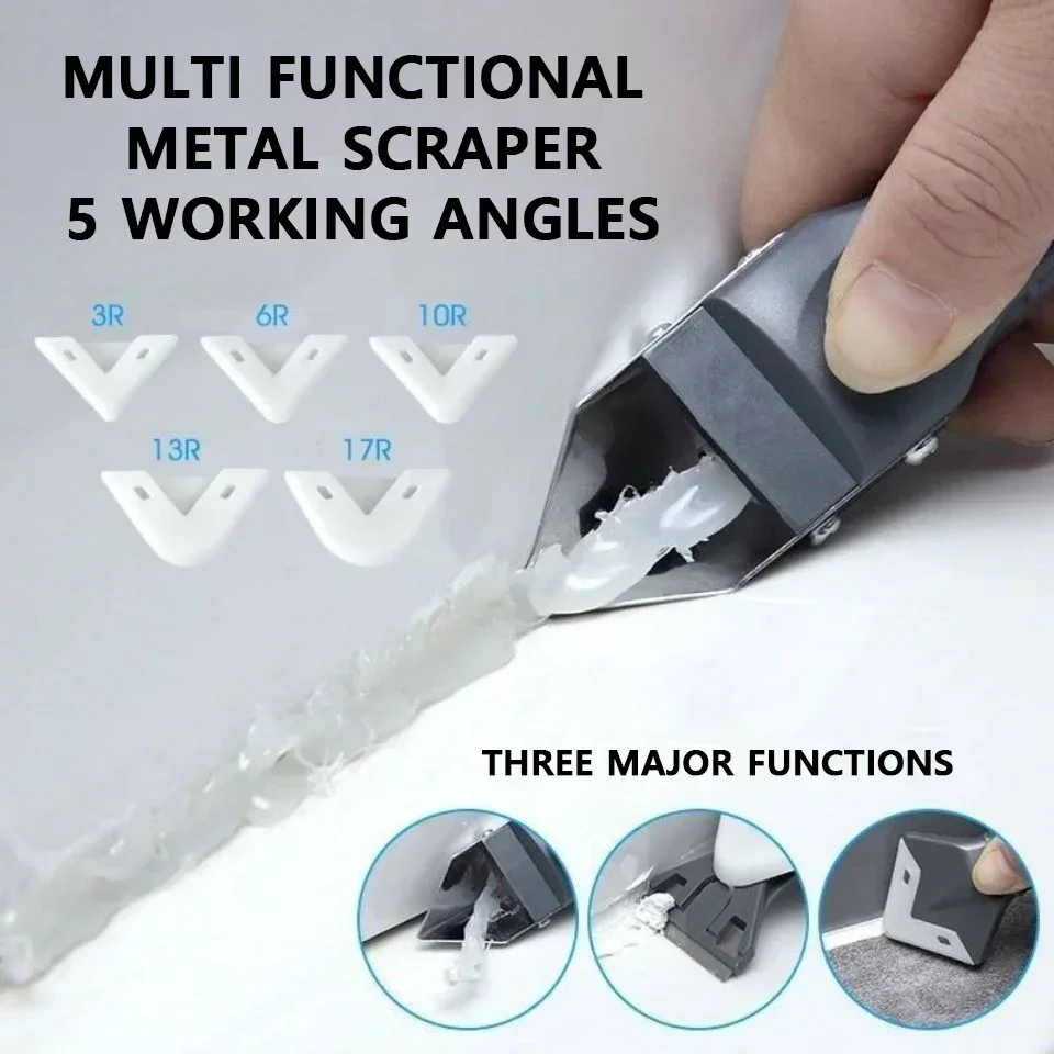 5 in 1 Metal Head Shovel Glue Tool Kit: Silicone Spatula, Caulk Remover, Grout Removal, Sealant Finishing & Corner Scrap