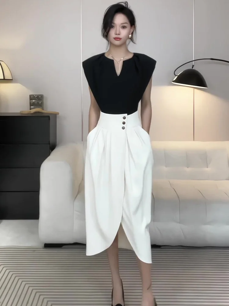 

Spring summer light luxury irregular design flower bud half skirt feminine temperament high waist elegant mid length skirt