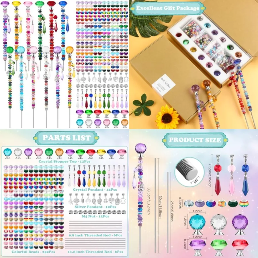 

310Pcs DIY Fairy Wand Beaded Garden Stakes Kit, Decorative Garden Stakes with Colorful Crystal Pendants, Outdoor Fairy Garden A