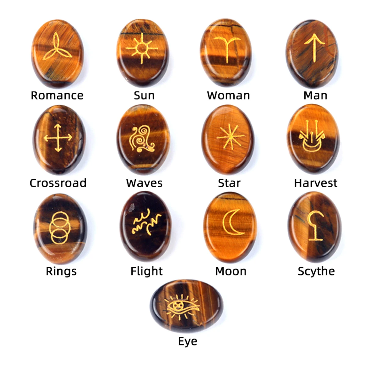 Natural Witch Rune Crystal Onyx Semi-Precious Carved Rune of Nirvana Set Decor Small Furnishings Jewellery Craft  Accessories