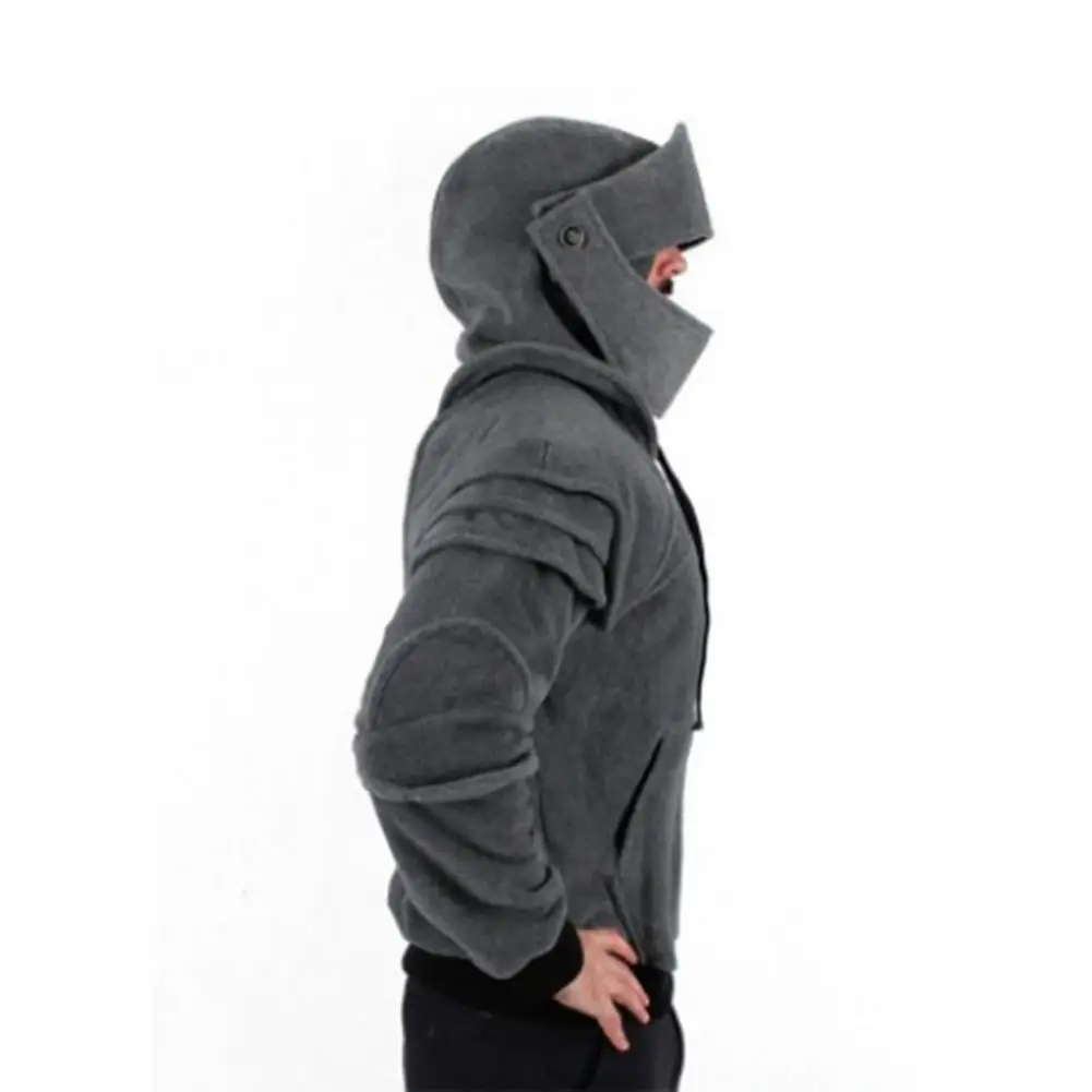 

Costume Costume Hoodie for Men with Drawstring Patch Pocket Elastic Cuff Halloween Knight Hoodie with Long Sleeves Solid Color