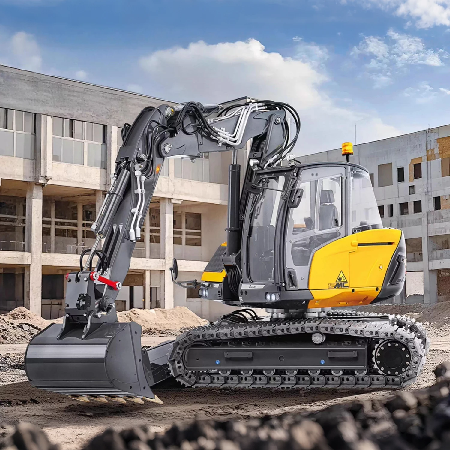 LESU MC15 Excavator 1/14 Dual Pump Nine Valve Hydraulic RC Excavator Metal 4-Section Boom RC Tracked Excavator Metal Model Toy