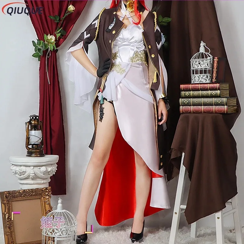 

Costume with Headwear Earrings Game Honkai Star Rail Cosplay Wig Himeko Shoes Women Dress Set Role Play Outfit ir;l5