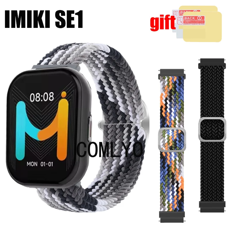 3in1 Voor Imiki Se1 Riem Vrouwen Heren Band Nylon Smart Watch Riem Verstelbare Zachte Polsband Screen Protector Film