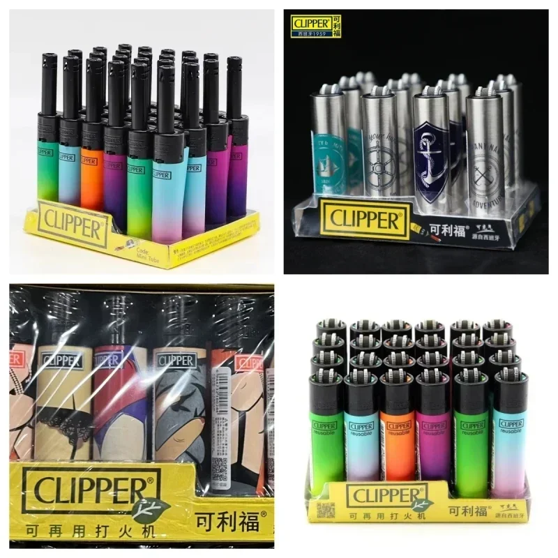 CLIPPER Schleifscheiben-Feuerzeug Original Butan-Feuerzeug Interessantes Persönlichkeitsmuster Nachfüllbare Gasfeuerzeuge Sammlerstück 24 Stück