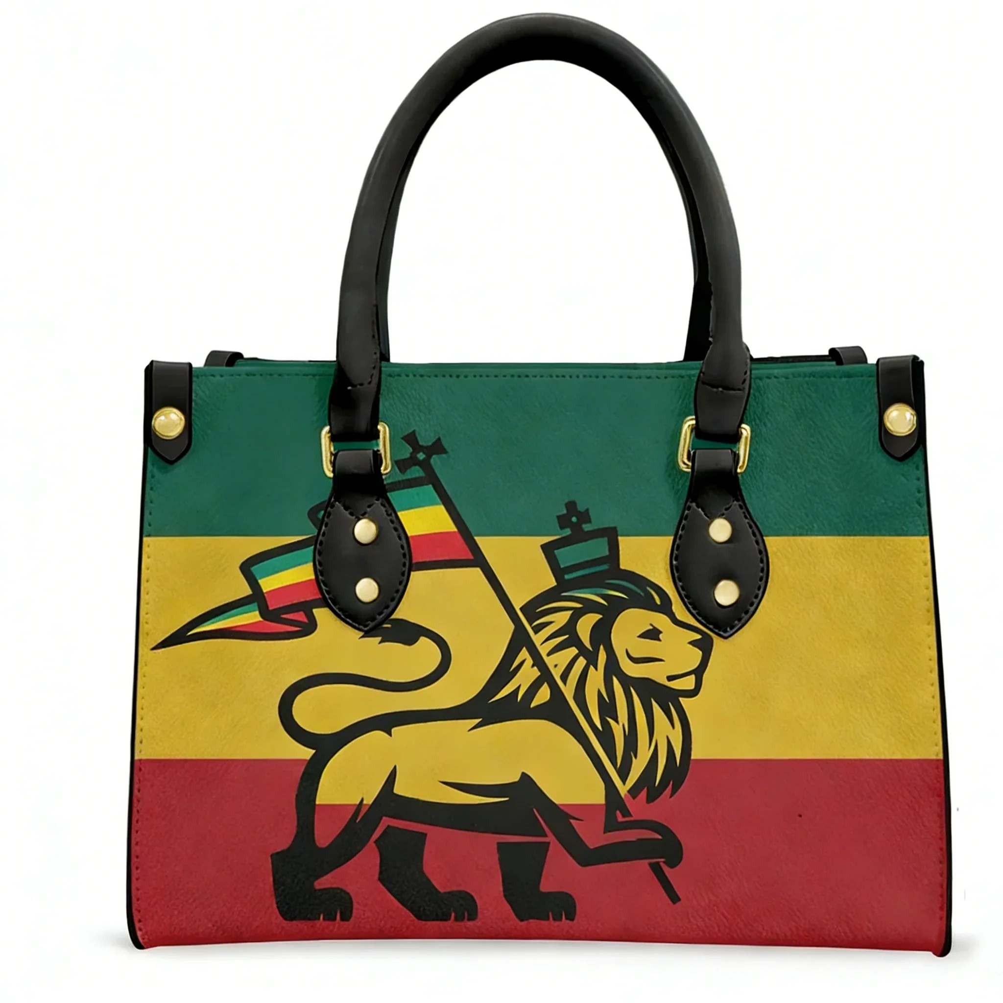 

Reggae Rastafarian Rasta Lion Of Judah Tote Bag Purse Womens Mens Text Image PU Leather Handbag Business Shopping Gift Bags