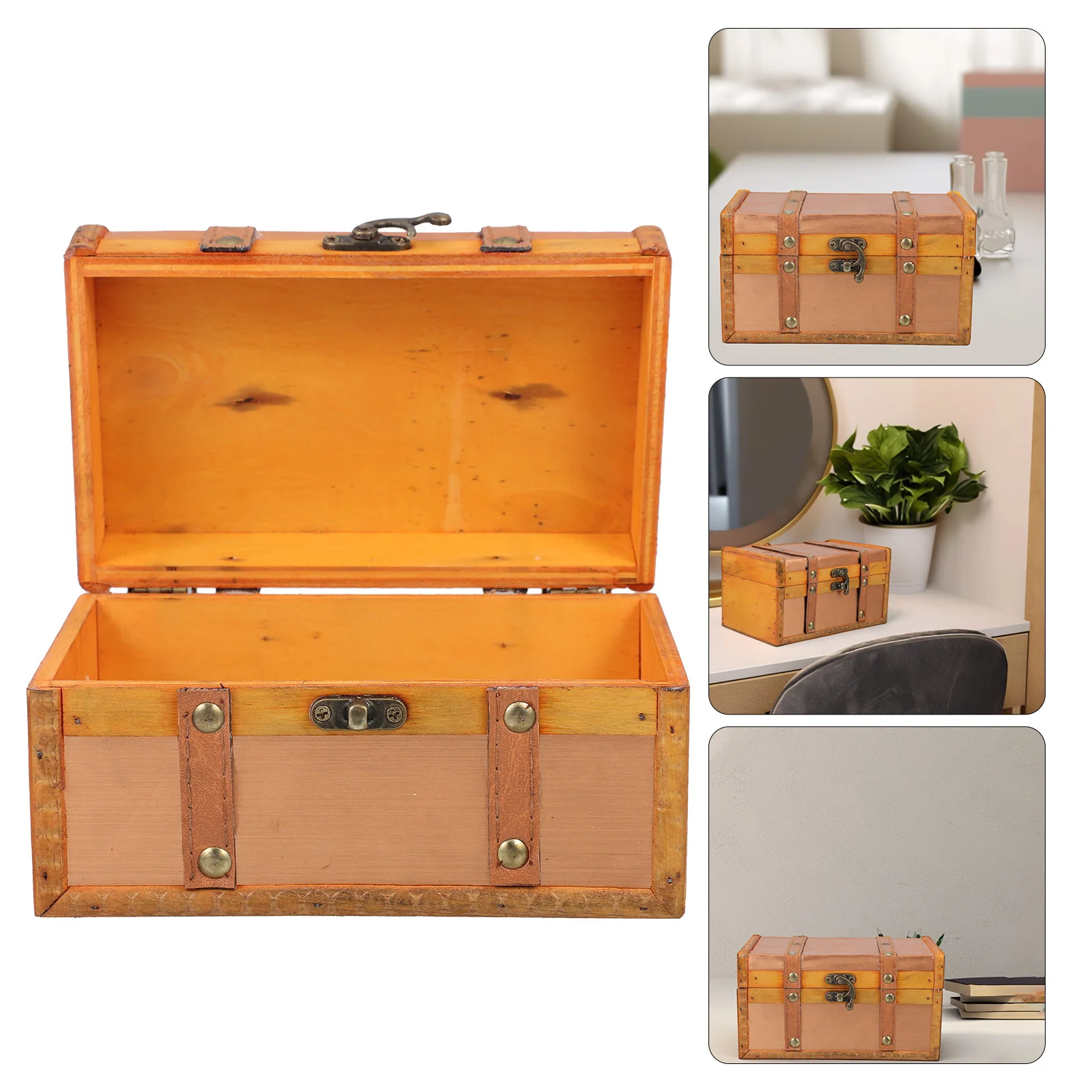 

Vintage Wooden Jewelry Box Lid Small Decorative Storage Box Retro Organizer Desk Trinket Chest Keepsake Storage Organizer