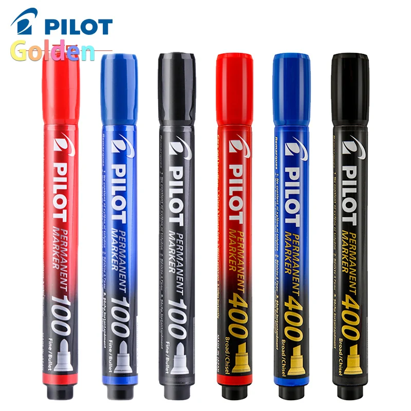 Pilot 100 Series, 4.5mm Bullet Tip Permanent Marker; Premium 400 Broad Point Chisel Tip, for Metal, Plastic, Wood, Glass, Fabric