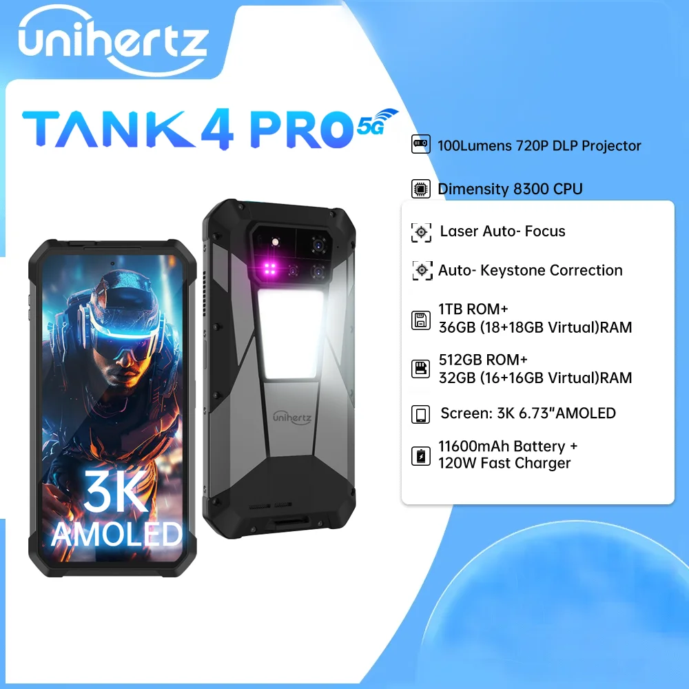 Unihertz TANK4 PRO 18GB 1TB上位版 Unihertz Tank 4 Pro Night Vision 18GB+1TB Projector Rugged Phone