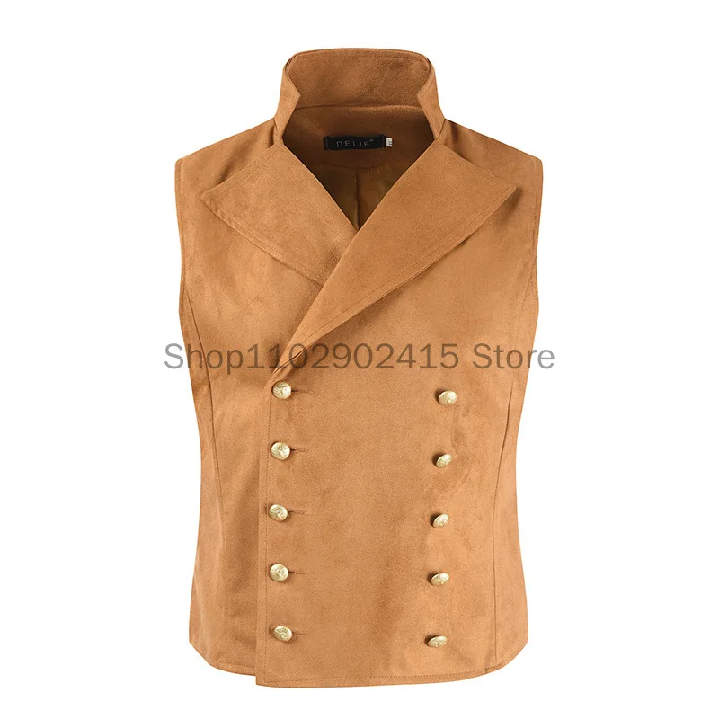 Vintage Suede Mens Victorian Double Breasted Vest Gothic Steampunk Slimfit Rock Star Punk Waistcoat Performance Stage  Costume