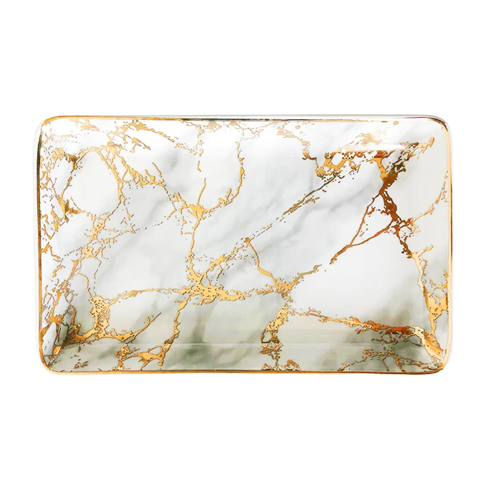 Ceramic Marbling Jewelry Ring Dish Decorative Trinket Tray Porcelain Bracelet Necklace Plate - Size L